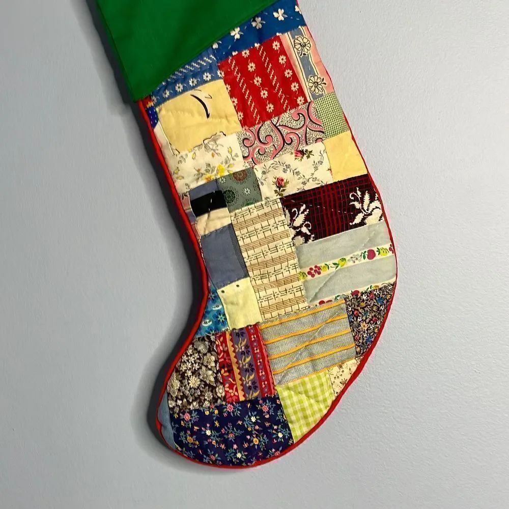Vintage Handmade Quilted Christmas Stocking